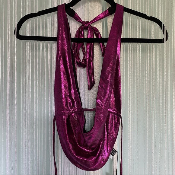 Magenta Metallic Halter Top NWT Size XS - Picture 5 of 13
